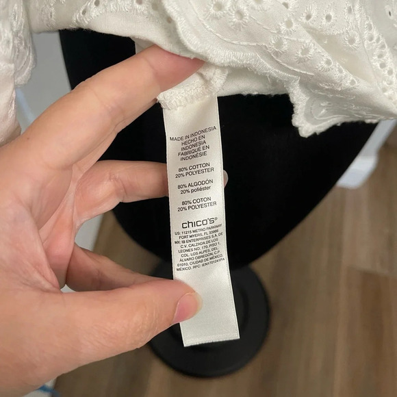 Chico’s Eyelet Lace White Blouse Shirt Size 0 US size Small (4-6) 3/4 Sleeve - Picture 6 of 6